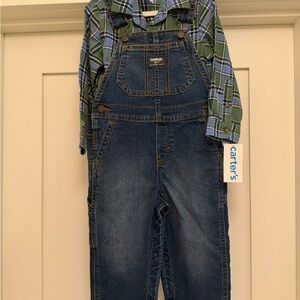 Carter's Green Plaid Shirt with OshKosh Overalls - new with tags